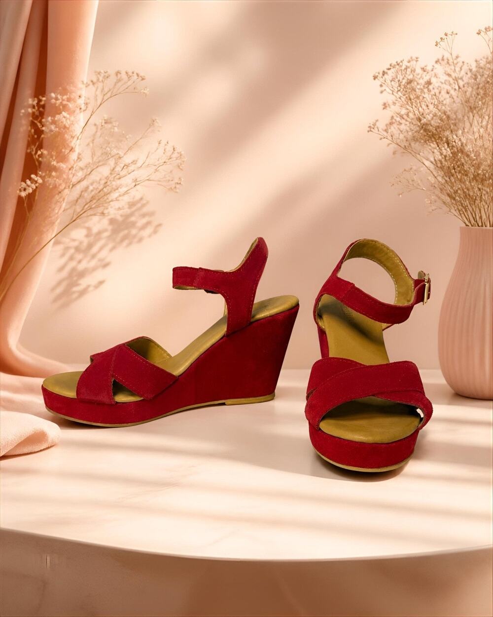 Garnet Hill Red Suede Crisscross Wedge Sandals 10